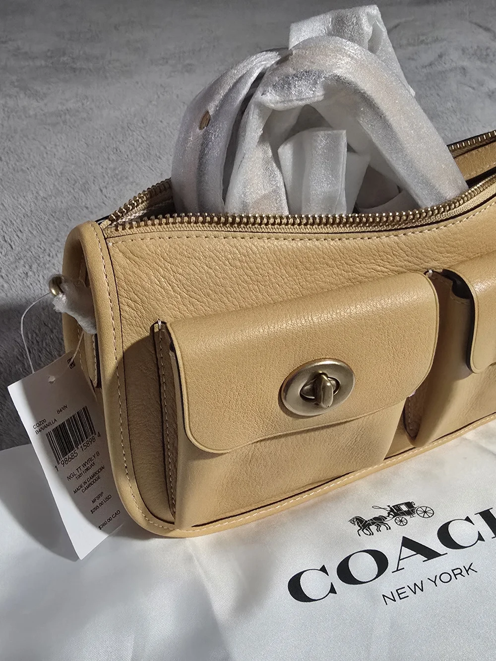 COACH Pebble Leather Shoulder Bag in Tan